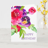 Waterverf Paarse en roze bloemen boeket Kaart (Gele Bloem)