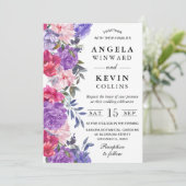 Waterverf Paarse en roze bloemen bruiloft Kaart (Staand voorkant)