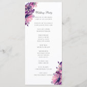 Waterverf paarse en roze bloemen. Floral bruiloft Programmakaart (Achterkant)