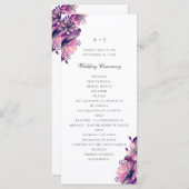 Waterverf paarse en roze bloemen. Floral bruiloft Programmakaart (Voorkant / Achterkant)