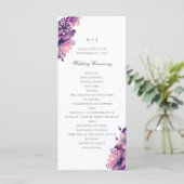 Waterverf paarse en roze bloemen. Floral bruiloft Programmakaart (Staand voorkant)