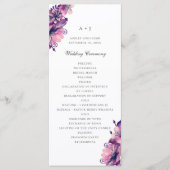 Waterverf paarse en roze bloemen. Floral bruiloft Programmakaart (Voorkant)