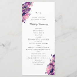 Waterverf paarse en roze bloemen. Floral bruiloft Programmakaart