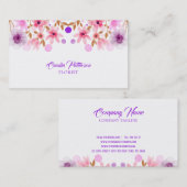 Waterverf Paarse en roze bloemen Visitekaartje (Voorkant / Achterkant)