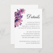 Waterverf paarse en roze bloemenbruiloft details informatiekaartje (Voorkant / Achterkant)