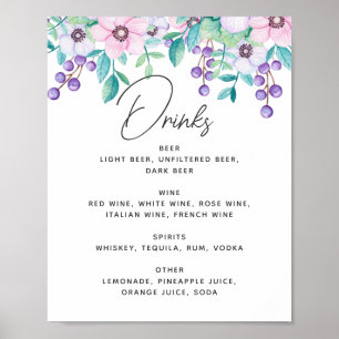 Waterverf paarse en roze bloemenbruiloft drinken poster