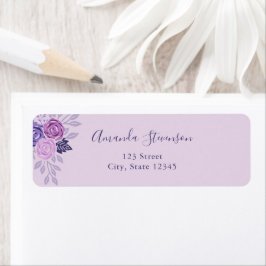 Waterverf paarse en roze bloemmotief etiket