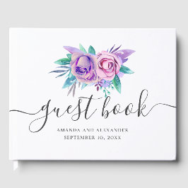 Waterverf paarse en roze florale bruiloft gastenboek