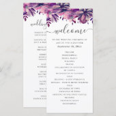 Waterverf paarse en roze florale bruiloft programmakaart (Voorkant / Achterkant)