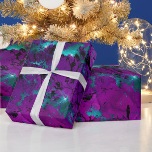 Waterverf Paarse en Turquoise Marmer Melkweg Cadeaupapier
