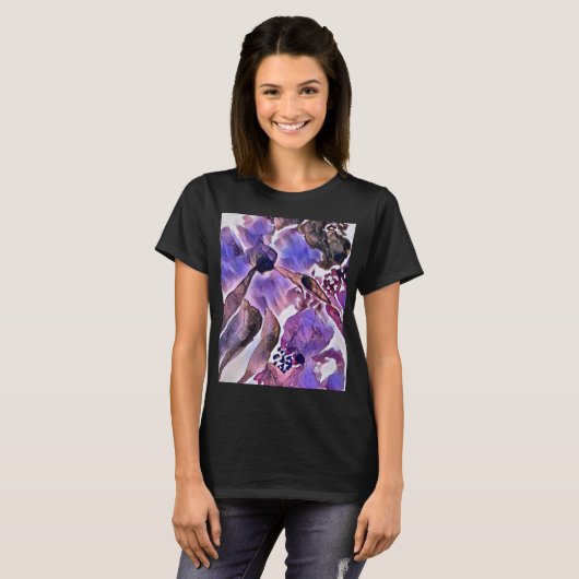 Waterverf Paarse en Violet Floral Painting T-shirt (Voorkant volledig)