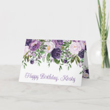 Waterverf Paarse en Witte Bloemen Verjaardag