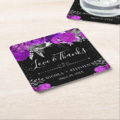 Waterverf Paarse en zilveren bloemen bruiloft Kartonnen Onderzetters (Schuin)
