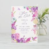 Waterverf paarse esthetische bloemstuk  save the date (Staand voorkant)