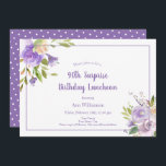 Waterverf Paarse Floral 90e verrassingsdag Kaart<br><div class="desc">Waterverf Paarse Floral 90th Surprise Birthday Invitation</div>