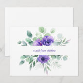 Waterverf Paarse Floral Anemones en Greenery Notitiekaartje (Voorkant / Achterkant)