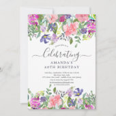 Waterverf Paarse Floral Birthday Party Kaart (Voorkant)