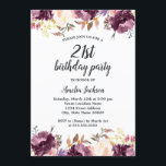 Waterverf Paarse Floral Bloom 21e verjaardag Kaart<br><div class="desc">Floral Birthday-uitnodigingen in de Little Bayleigh Store.</div>