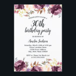 Waterverf Paarse Floral Bloom 30th Birthday Party Kaart<br><div class="desc">Floral Birthday-uitnodigingen in de Little Bayleigh Store.</div>