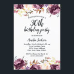 Waterverf Paarse Floral Bloom 30th Birthday Party Kaart<br><div class="desc">Floral Birthday-uitnodigingen in de Little Bayleigh Store.</div>
