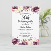 Waterverf Paarse Floral Bloom 50e verjaardag Kaart (Staand voorkant)