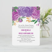 Waterverf Paarse Floral Botanical Wedding Kaart (Staand voorkant)