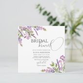 Waterverf Paarse Floral Bridal Brunch Uitnodiging (Staand voorkant)