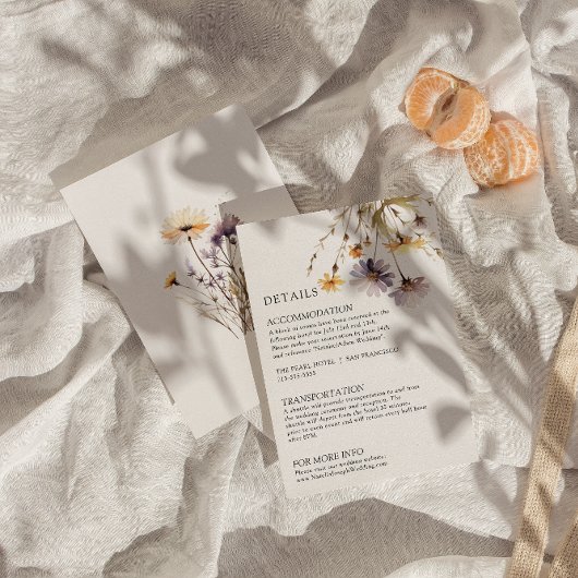 Waterverf Paarse Floral Bright Wedding Details Informatiekaartje