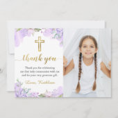 Waterverf Paarse Floral eerste communiqué Foto Bedankkaart (Voorkant)