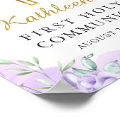 Waterverf Paarse Floral Eerste communiqué Welkom Poster (Hoek)