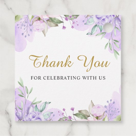 Waterverf Paarse Floral Eerste Gemeenschap Dank u  Bedankjes Labels (Achterkant)