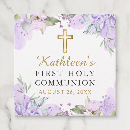 Waterverf Paarse Floral Eerste Gemeenschap Dank u  Bedankjes Labels (Voorkant)