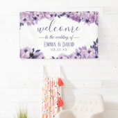 Waterverf Paarse Floral Elegant Wedding Party Spandoek (Insitu)