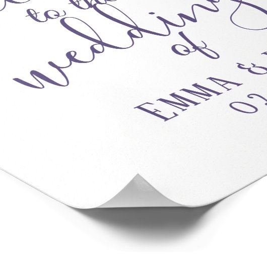 Waterverf Paarse Floral Elegant Wedding Welkom Poster (Hoek)