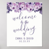 Waterverf Paarse Floral Elegant Wedding Welkom Poster (Voorkant)