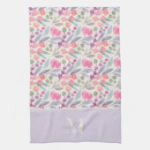 Waterverf Paarse Floral Familie Naam Monogram Theedoek (Verticaal)