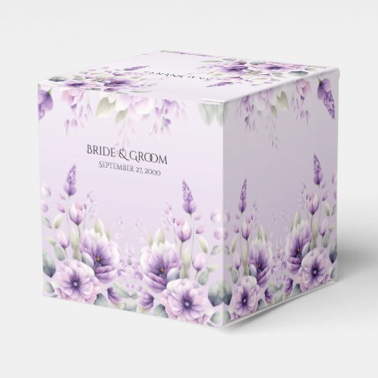 Waterverf Paarse Floral Favor Box Bedankdoosjes (Voorkant Zijde)