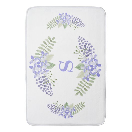 Waterverf Paarse Floral Monogram Badmat (Voorkant Verticaal)