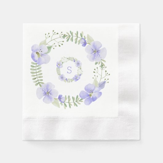 Waterverf Paarse Floral Monogram Servet (Voorkant)