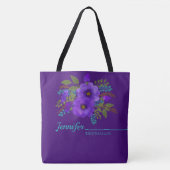 Waterverf Paarse Floral Monogrammed Canvas tas (Voorkant)