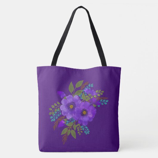 Waterverf Paarse Floral Monogrammed Canvas tas (Achterkant)