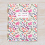 Waterverf Paarse Floral Planner<br><div class="desc">Aangepast ontworpen planner-notitieboek met een paars waterverf floreel patroon met een persoonlijke naam.</div>