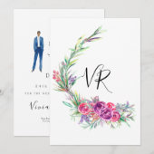 Waterverf Paarse Floral Save the Date Wedding (Voorkant / Achterkant)