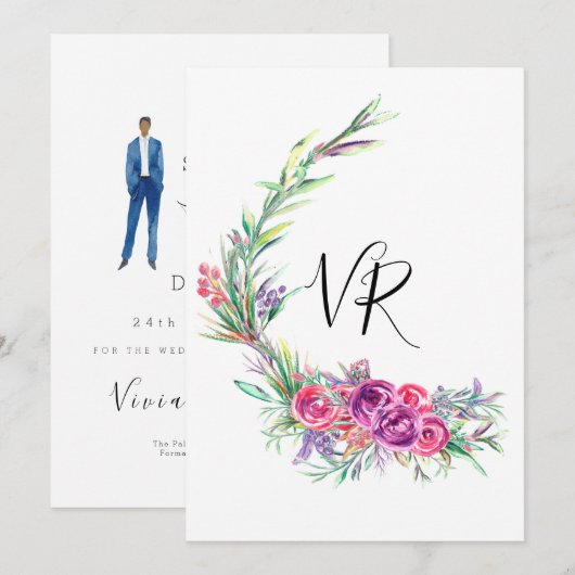 Waterverf Paarse Floral Save the Date Wedding (Voorkant / Achterkant)