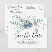 Waterverf Paarse Floral sla de datum op Aankondigingskaart (Voorkant / Achterkant)