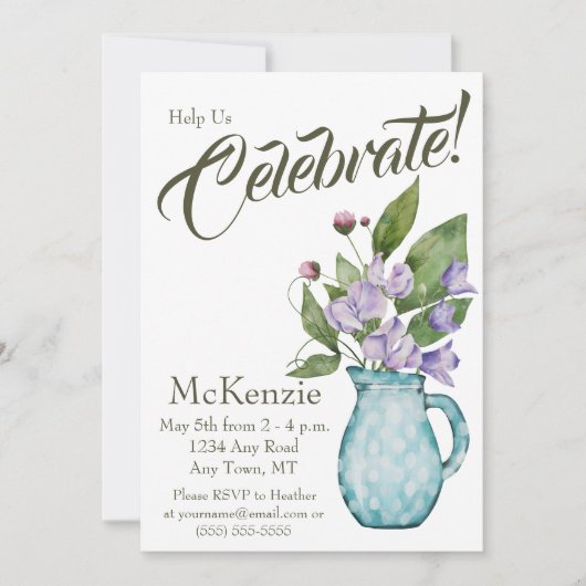 Waterverf Paarse Floral Sweet Pas Kaart (Voorkant)