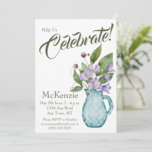 Waterverf Paarse Floral Sweet Pas Kaart (Staand voorkant)