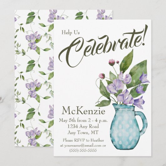 Waterverf Paarse Floral Sweet Pas Kaart (Voorkant / Achterkant)