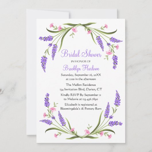 Waterverf Paarse Floral Vrijgezellenfeest Kaart (Voorkant)