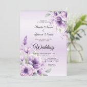 Waterverf Paarse Floral Weddenschap Kaart (Staand voorkant)